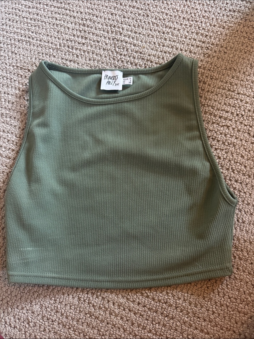 Princess Polly Olive Green Ribbed Cropped Tank